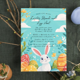 Convite Coelhinho e azul-Páscoa de ovo Brunch e caça aos o