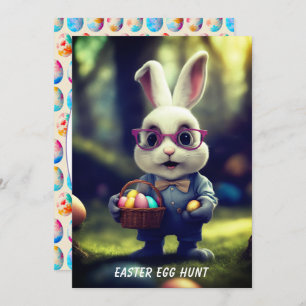 Convite Coelhinho Enrolado Bonito E Cesto De Ovos De Pásco