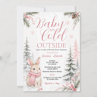 Convite Coelhinho Está Frio Lá Fora Chuvinha de Bebê Rosa