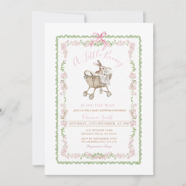 Convite Coelhinho Rosa de Páscoa Chamada para Chá de Bebê  (Frente)