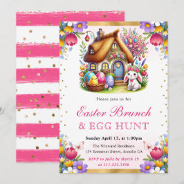 Convite Coelhinhos da Casa de Primavera em Aquarela Brunch