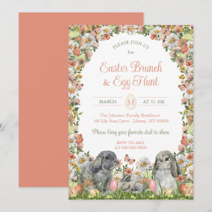 Convite Coelhinhos de Flor Silvestre em Aquarela Brunch de
