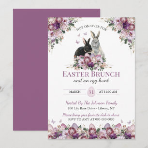 Convite Coelhinhos de Flor Silvestre em Aquarela Brunch de