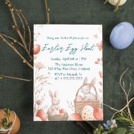Convite Coelhinhos e ovos na cesta Caça de Ovos de Páscoa