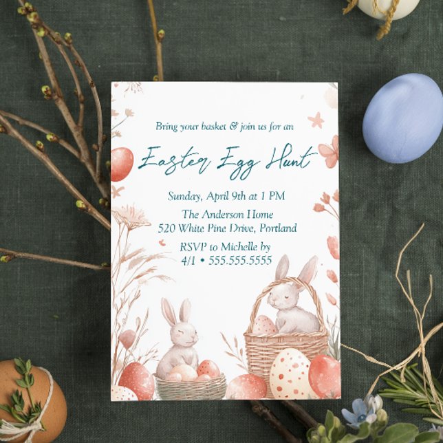 Convite Coelhinhos e ovos na cesta Caça de Ovos de Páscoa (Criador carregado)