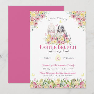 Convite Coelhinhos Florais em Aquarela Brunch de Domingo d