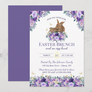 Convite Coelhinhos Florais em Aquarela Brunch de Domingo d