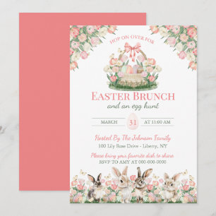 Convite Coelhinhos Florais em Aquarela Brunch de Domingo d