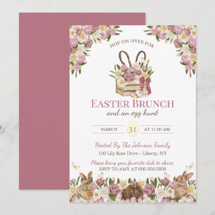 Convite Coelhinhos Florais em Aquarela Brunch do Domingo d