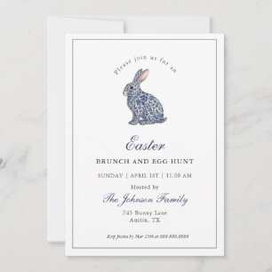 Convite Coelho Blue & White Chinoiserie Brunch de Páscoa