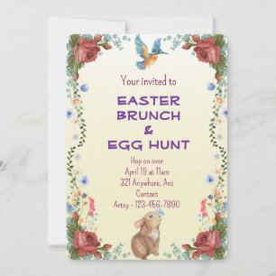 Convite Coelho, Borboleta, Pássaro e Rosas vermelhas