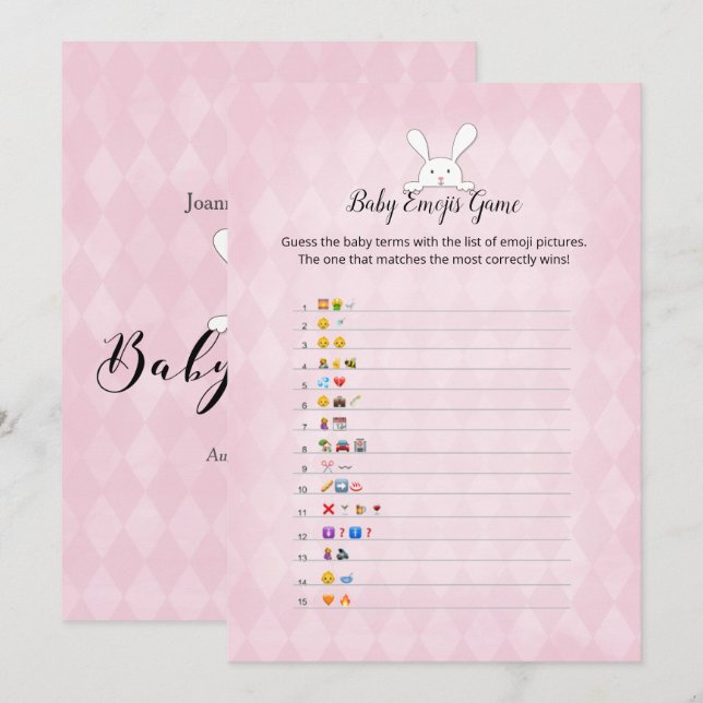Convite Coelho Branco Argyle Rosa Bebê Emoji Imagens Jogo (Frente/Verso)