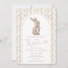 Convite Coelho Bunny de Rosas Antigas para Menina de 3 Ano