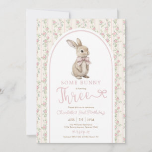 Convite Coelho Bunny de Rosas Antigas para Menina de 3 Ano