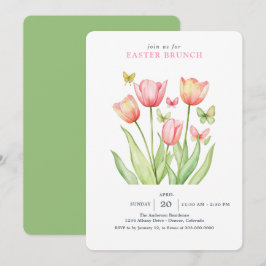 Convite Coelho Bunny de Tulipas de Aquarela Rosa