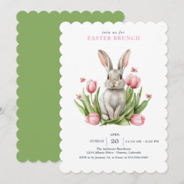 Convite Coelho Bunny de Tulipas Watercolor Rosa