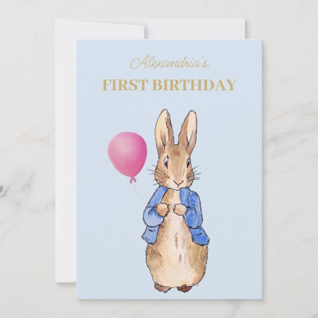 Convite Coelho Clássico Personalizado Primeiro Aniversário (Frente)