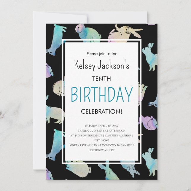 Convite Coelho Coelho Coelho, Cor de Água, Bonito, Modelo (Frente)