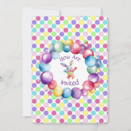 Convite Coelho Colorido Aquarela Fofa e Pontos