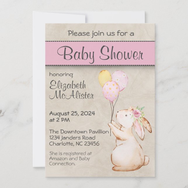 Convite Coelho com Chá de fraldas de Balões (Frente)