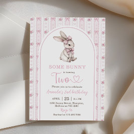 Convite Coelho com Laço Rosa Vintage Coelho 2º Aniversário