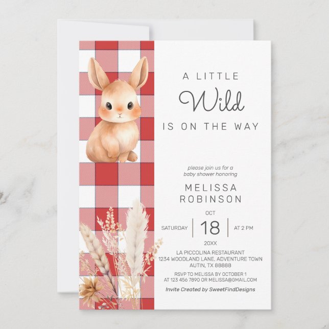 Convite Coelho da Floresta Pampas Chá de Bebê de Outono (Frente)