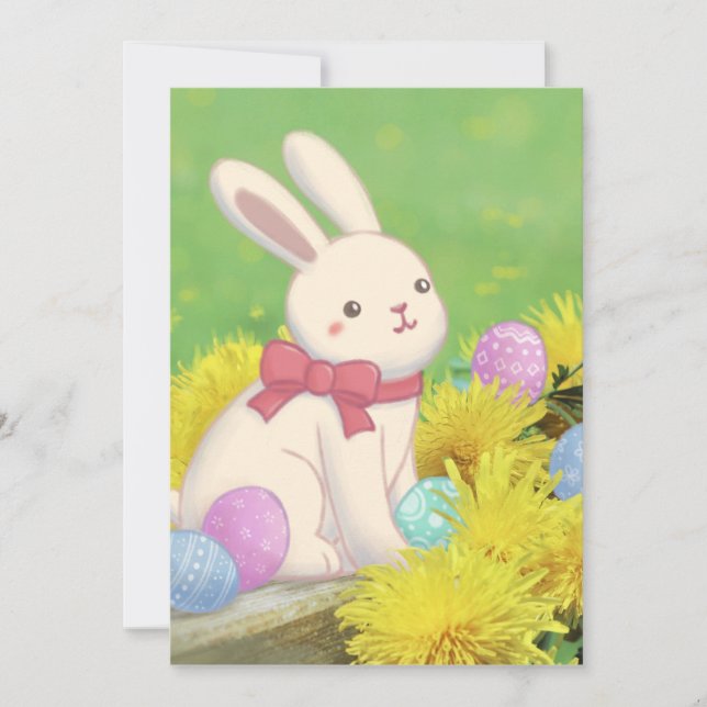 Convite Coelho da Páscoa, Ilustração de Ovos da Páscoa e F (Frente)