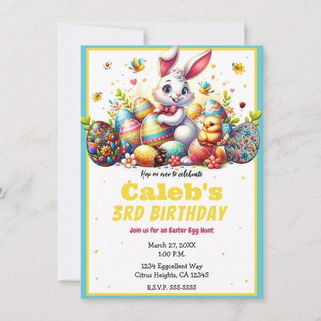 Convite Coelho da Páscoa & Ovos Festa de Aniversário (Frente)