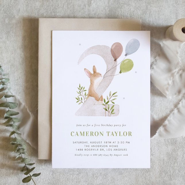 Convite Coelho de Aquarela Segunda Festa de aniversário (Criador carregado)