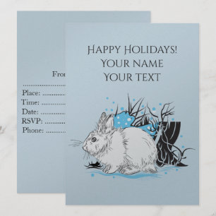 Convite coelho de Natal branco Lebre