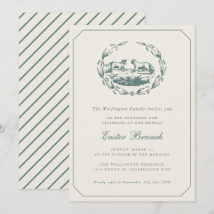 Convite Coelho de Páscoa Vintage Elegante Brunch Verde Sag