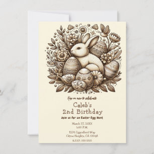 Convite Coelho de Páscoa Vintage Flores & Ovos Aniversário