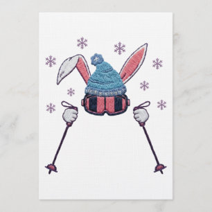 Convite Coelho de ski de lã falsa humor de inverno