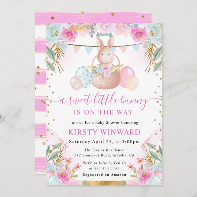 Convite Coelho e Chá de fraldas de Páscoa de Aquarela (Frente/Verso)
