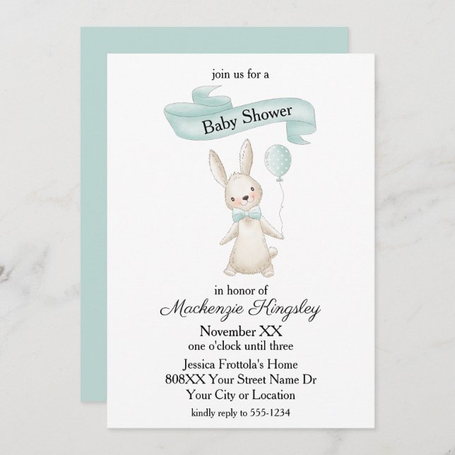 Convite Coelho Enchido Bonito com Chá de fraldas de Balão  (Frente/Verso)