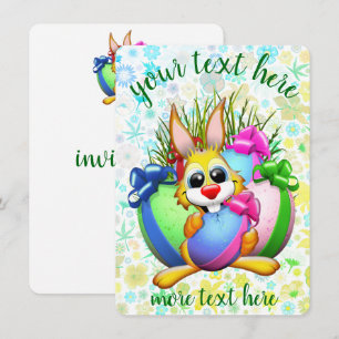 Convite Coelho engraçado mordendo um ovo de Páscoa