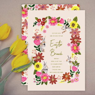 Convite Coelho Floral Brunch de Páscoa Jardim de Primavera