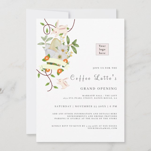 Convite Coelho Floral e Ovos PáscoaVibe Abertura de Negóci (Frente)