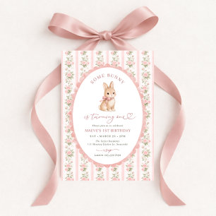 Convite Coelho Floral Rosa 1º Aniversário