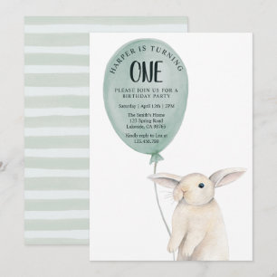 Convite Coelho Fofo com Balão de Aniversário 