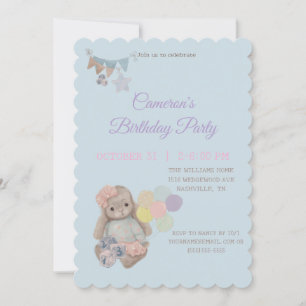 Convite coelho fofo em um vestido com balões