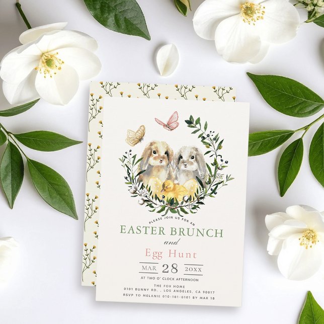 Convite Coelho Lop Bunny Frango Borboleta Brunch de Páscoa (Criador carregado)