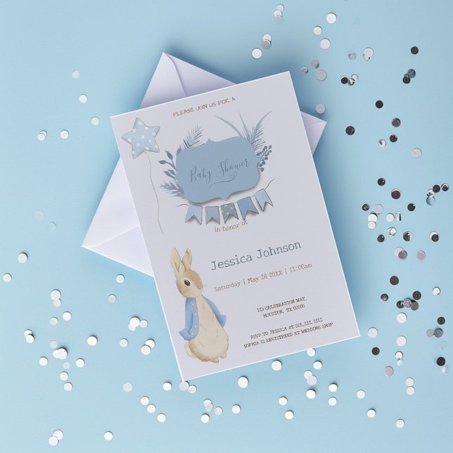 Convite Coelho Peter Chá de fraldas é um menino (Criador carregado)