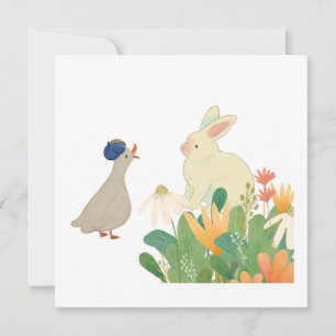 Convite Coelho Whimsical & Pássaro em Sangue - Primavera