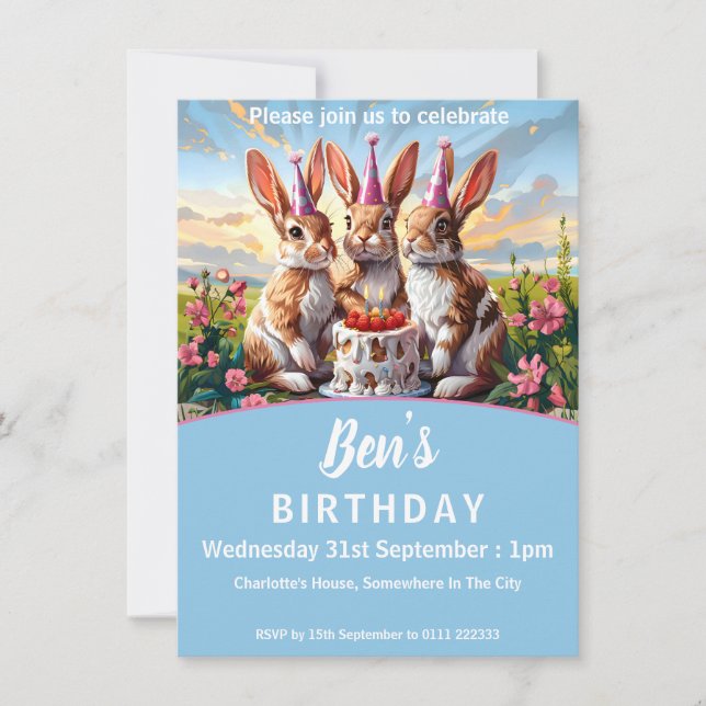 Convite Coelhos Bash de Aniversário (Frente)