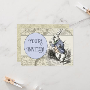 Convite Coelhos Brancos Alice Wonderland Relógios Arte