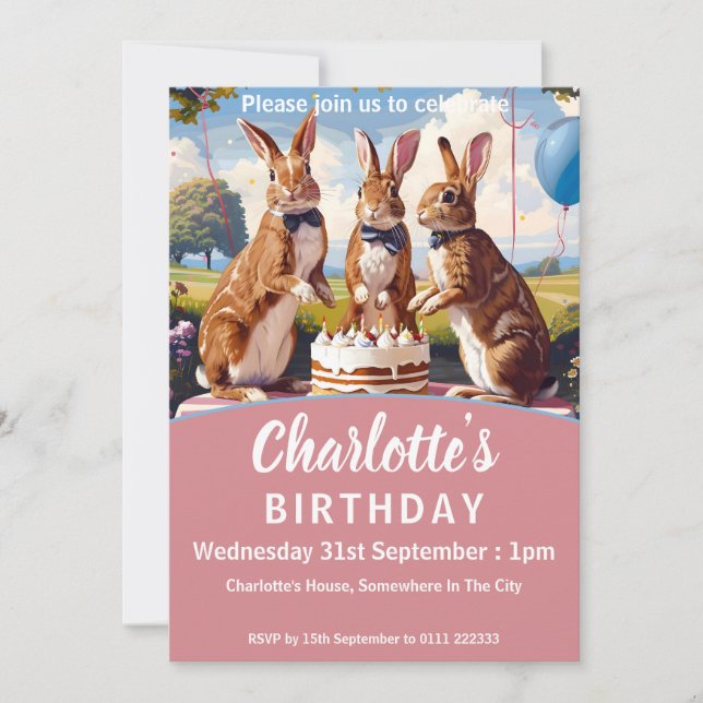 Convite Coelhos Da Festa de aniversário Gravatas Arco (Frente)