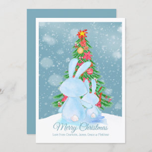 Convite Coelhos De Natal Com Árvore Em Placa De Neve