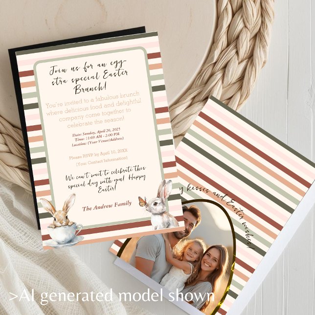 Convite Coelhos de Páscoa listrados com Foto Personalizada (Striped Easter bunnies with Custom Photo Invitation)
