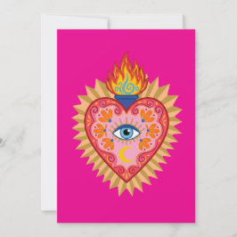 Convite Cœur Sacré Mexicain avec Œil Protecteur et Flamme 